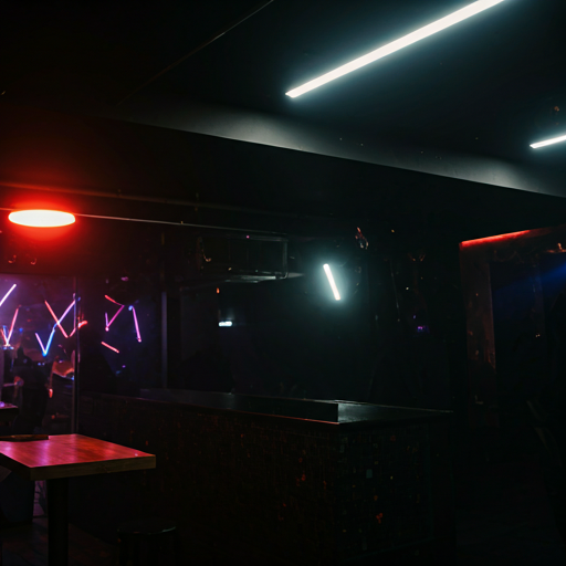 Dark atmospheric shot of underground club venue with moody smoke